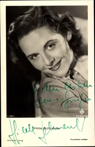 Ak Schauspielerin Hilde Schneider, Portrait, Autogramm