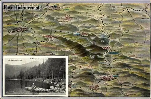 Landkarten Ak Zwiesel im Bayerischen Wald, Böhmerwald, Cham, Eisenstein, Arbersee