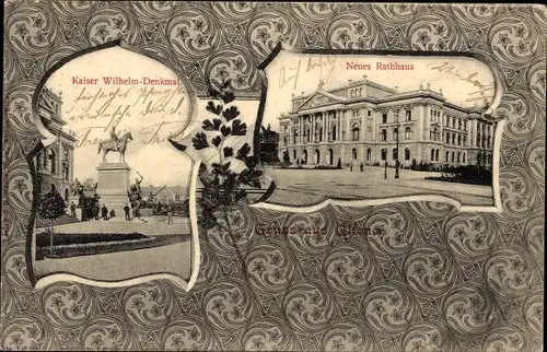 Passepartout Ak Hamburg Altona, Kaiser Wilhelm Denkmal, neues Rathaus