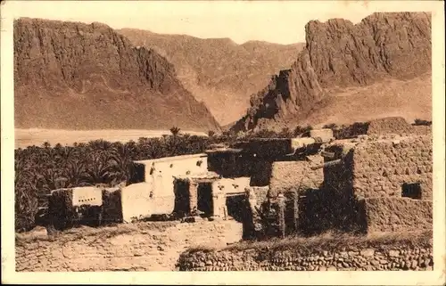 Ak El Kantara Algerien, Blick auf das weiße Dorf und die Schluchten