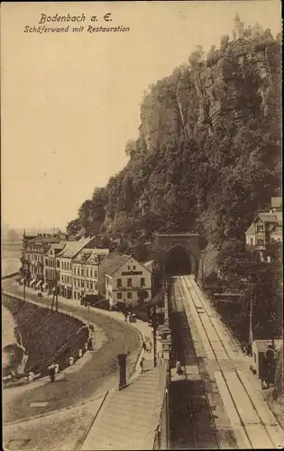 Ak Podmokly Bodenbach Děčín Tetschen an der Elbe Region Aussig, Schäferwand mit Restauration, Tunnel