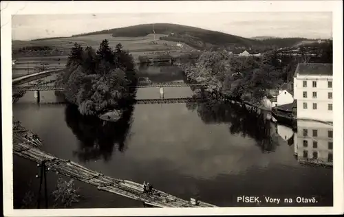 Ak Písek Pisek Südböhmen, Blick zur Brücke, Teilansicht