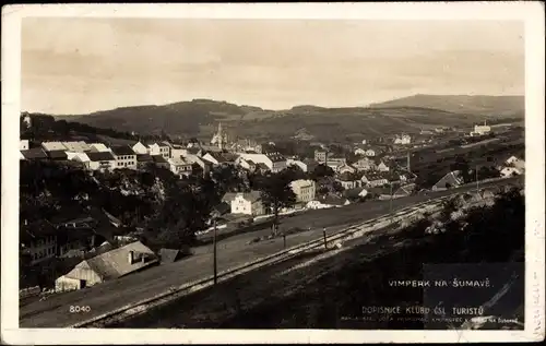 Ak Vimperk Winterberg Böhmerwald Südböhmen, Panorama von Stadt und Umgebung