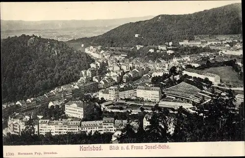 Ak Karlovy Vary Karlsbad Stadt, Blick von der Franz Josef-Höhe