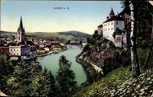 Ak Ledeč nad Sázavou Ledetsch Furwitz Region Hochland, Teilansicht mit Schloss