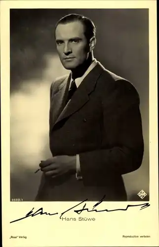 Ak Schauspieler Hans Stüwe, Portrait, Zigarette, Ross Verlag A 9508/1, Autogramm