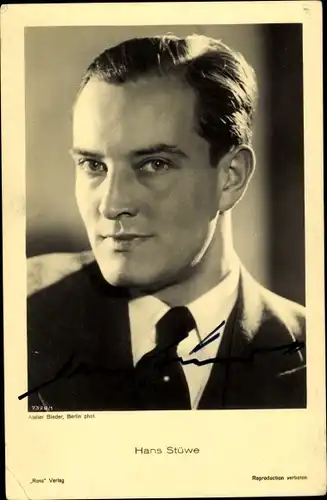 Ak Schauspieler Hans Stüwe, Portrait, Ross Verlag 7328/1, Autogramm