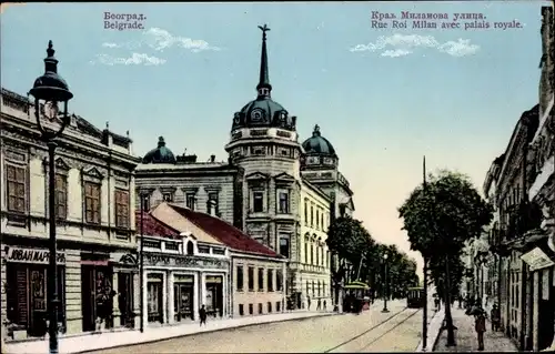 Ak Belgrad Belgrad Serbien, König-Milan-Straße mit Königspalast