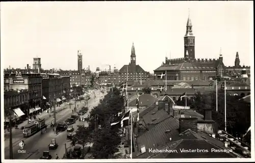 Ak København Kopenhagen Dänemark, Vesterbros Passage, Straßenbahn