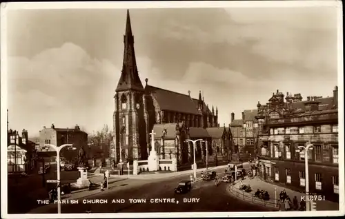 Ak Bury Nordwestengland, Pfarrkirche, Stadtzentrum