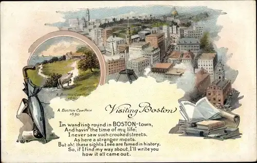 Ak Boston Massachusetts USA, Kuhpfad, Stadtbild
