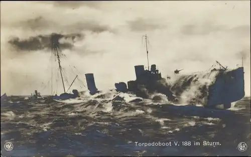 Ak Deutsches Kriegsschiff, Torpedoboot V 188 im Sturm, Kaiserliche Marine, NPG, GLK