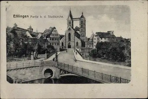 Ak Esslingen am Neckar Baden Württemberg, Brückenpartie bei der Stadtkirche
