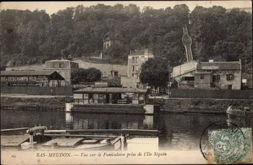 Ak Bas Meudon Hauts de Seine, Vue sur le Funiculaire prise de l'Ile Seguin