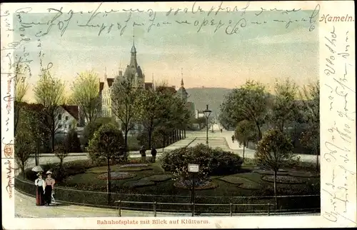 Ak Hameln an der Weser Niedersachsen, Bahnhofsplatz, Klütturm