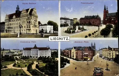 Ak Legnica Liegnitz Schlesien, Neues Rathaus, Friedrichsplatz, Breslauer Platz, Hindenburg Platz