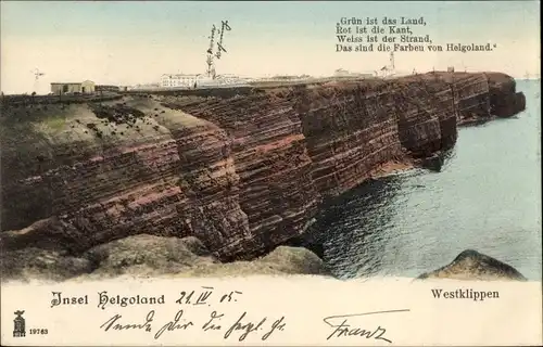 Ak Nordseeinsel Helgoland, Westklippen