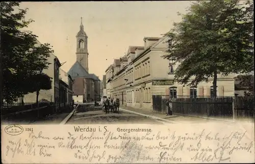 Ak Werdau an der Pleiße in Sachsen, Georgenstraße, Restauration, Kirche