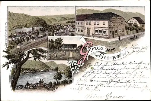 Litho Bad Georgenthal Thüringen, Teilansichten, Weinhandlung Dempwolff