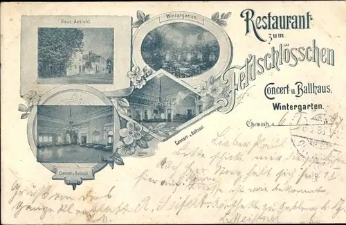 Litho Chemnitz Sachsen, Restaurant zum Feldschlösschen, Wintergarten