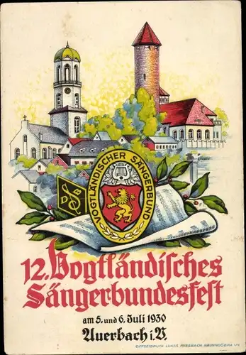 Ak Auerbach im Vogtland, 12. Vogtländisches Sängerbundesfest 1930