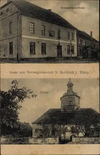 Ak Herrengosserstedt im Burgenlandkreis, Gemeindegasthaus, Kirche