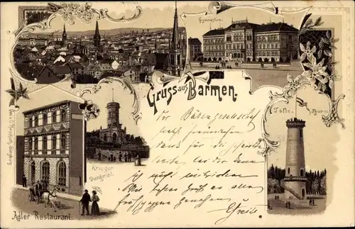 Litho Barmen Wuppertal, Gymnasium, Adler Restaurant, Kriegerdenkmal, Toelleturm