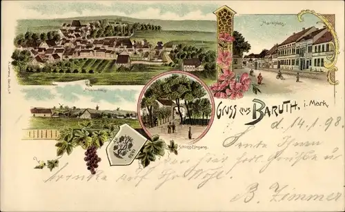 Litho Baruth in der Mark, Marktplatz, Schloss