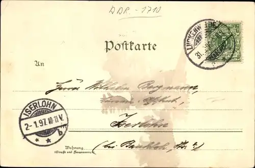 Litho Luckenwalde in Brandenburg, Breite Straße, Rathaus, Kirche, Post, Kriegerdenkmal