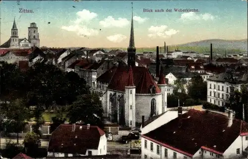 Ak Zittau in der Oberlausitz, Blick nach der Weberkirche