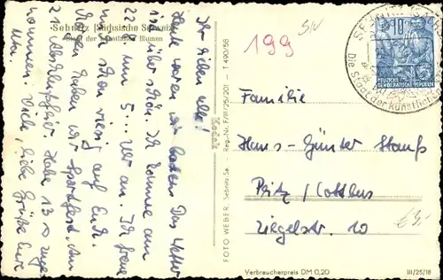 Ak Sebnitz Sächsische Schweiz, Teilansicht, Kirchturm, Bus