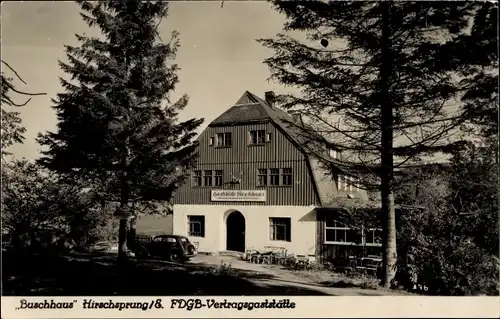 Ak Hirschsprung Altenberg Erzgebirge, Gasthof Buschhaus, FDGB Vertragsgaststätte