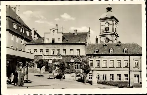 Ak Lößnitz im Erzgebirge Sachsen, Markt, Blick auf Sächsischer Hof, Konditorei, Kaffee