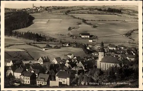 Ak Geising Altenberg Erzgebirge, Panoramaansicht von Ortschaft und Umgebung, Kirche