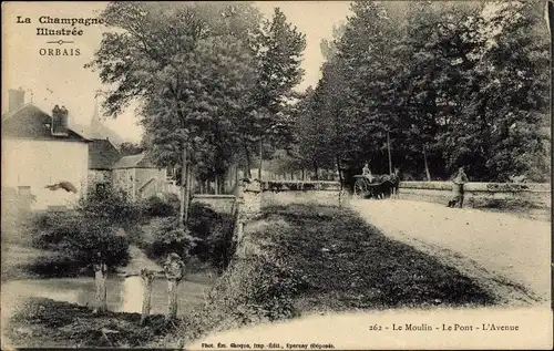 Ak Orbais l'Abbaye Marne, Le Moulin, Pont, Avenue