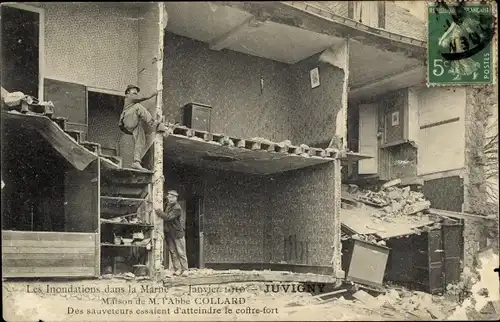 Ak Juvigny-Marne, Überschwemmungen in der Marne, Haus