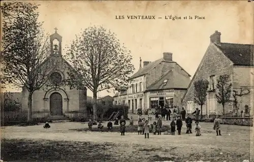 Ak Les Venteaux Marne, Kirche, Ort