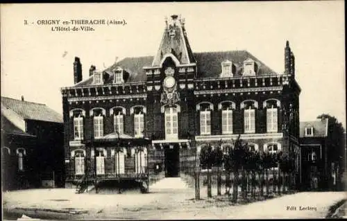 Ak Origny und Thiérache Aisne, Rathaus