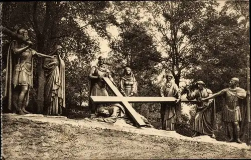 Ak Lourdes Hautes Pyrénées, La Calvaire, IX.e Station