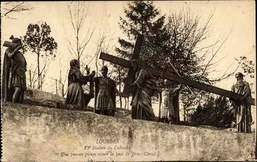 Ak Lourdes Hautes Pyrénées, La Calvaire, VI.e Station