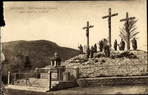 Ak Lourdes Hautes Pyrénées, La Calvaire, XII.e Station