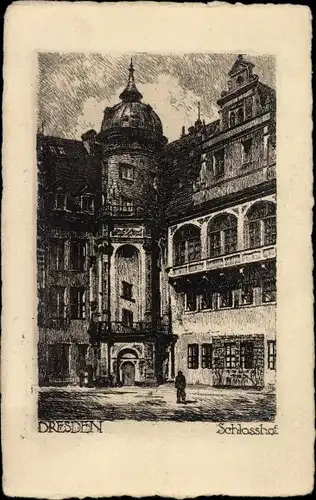 Künstler Ak Dresden Altstadt, Schlosshof