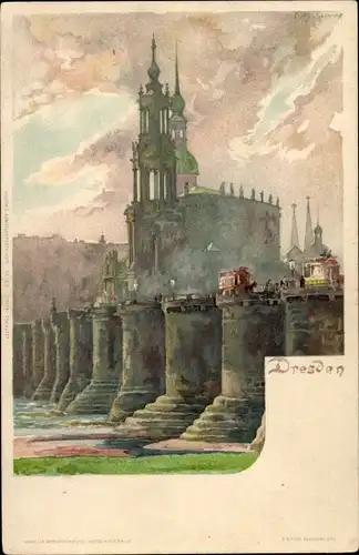 Künstler Litho Kley, Heinrich, Dresden Altstadt, Augustusbrücke, Hofkirche