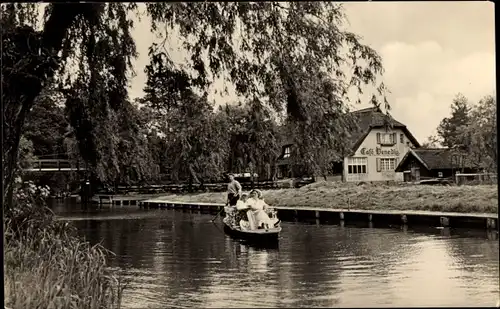 Ak Lehde Lübbenau im Spreewald, Cafe Venedig, Spreewaldkahn