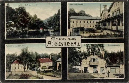 Ak Augustusbad, Schwanenteich, Bade- und Kurhaus, Radeberger- und Kaffee Haus, Genesungsheim