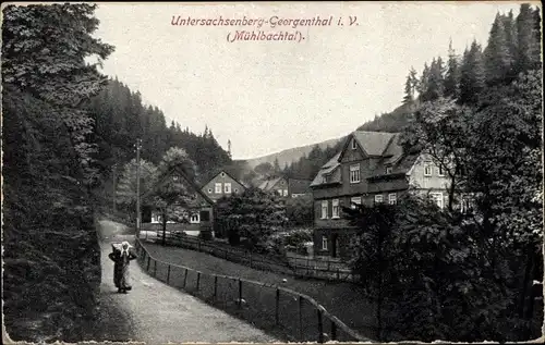 Ak Untersachsenberg Klingenthal im Vogtland Sachsen, Straßenpartie im Ort
