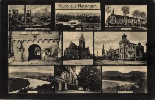 Ak Hattingen an der Ruhr, Henrichshütte, Rathaus, Schulenburg, Krankenhaus, Kreishaus