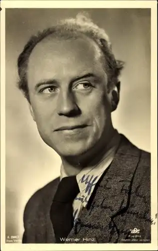 Ak Schauspieler Werner Hinz, Portrait, Ross 2886/1, Autogramm