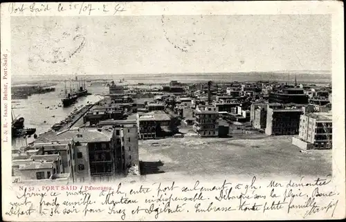 Ak Port Said Ägypten, Panorama, Dampfschiffe auf dem Kanal