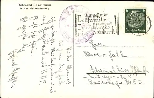 Ak Butjadingen Wesermarsch, Roter Sand-Leuchtturm, Wesermündung